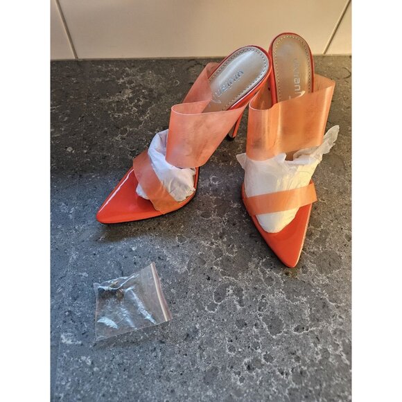 Vivianly Orange Transparent Pointed Toe Heels Sandals Strap Stiletto Heels - Picture 9 of 12